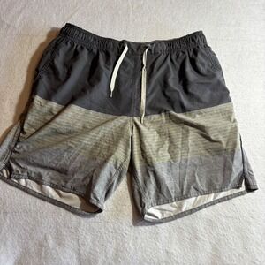Vuori‎ Mens Shorts Charcoal Gray Yellow Stripe Elastic Waist Drawstring L